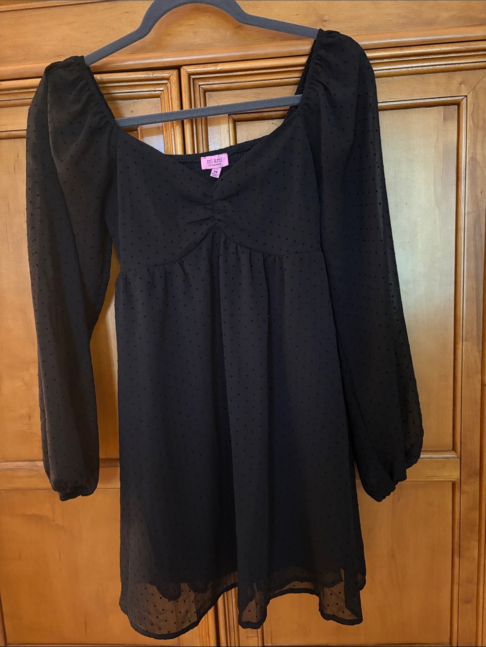 mi ami Black Smocked Top with Pink Brand Tag